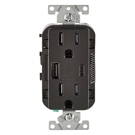 Ezgeneration 15 amp 125 V Black Outlet & USB Charger - Nema 5-15R EZ3302845